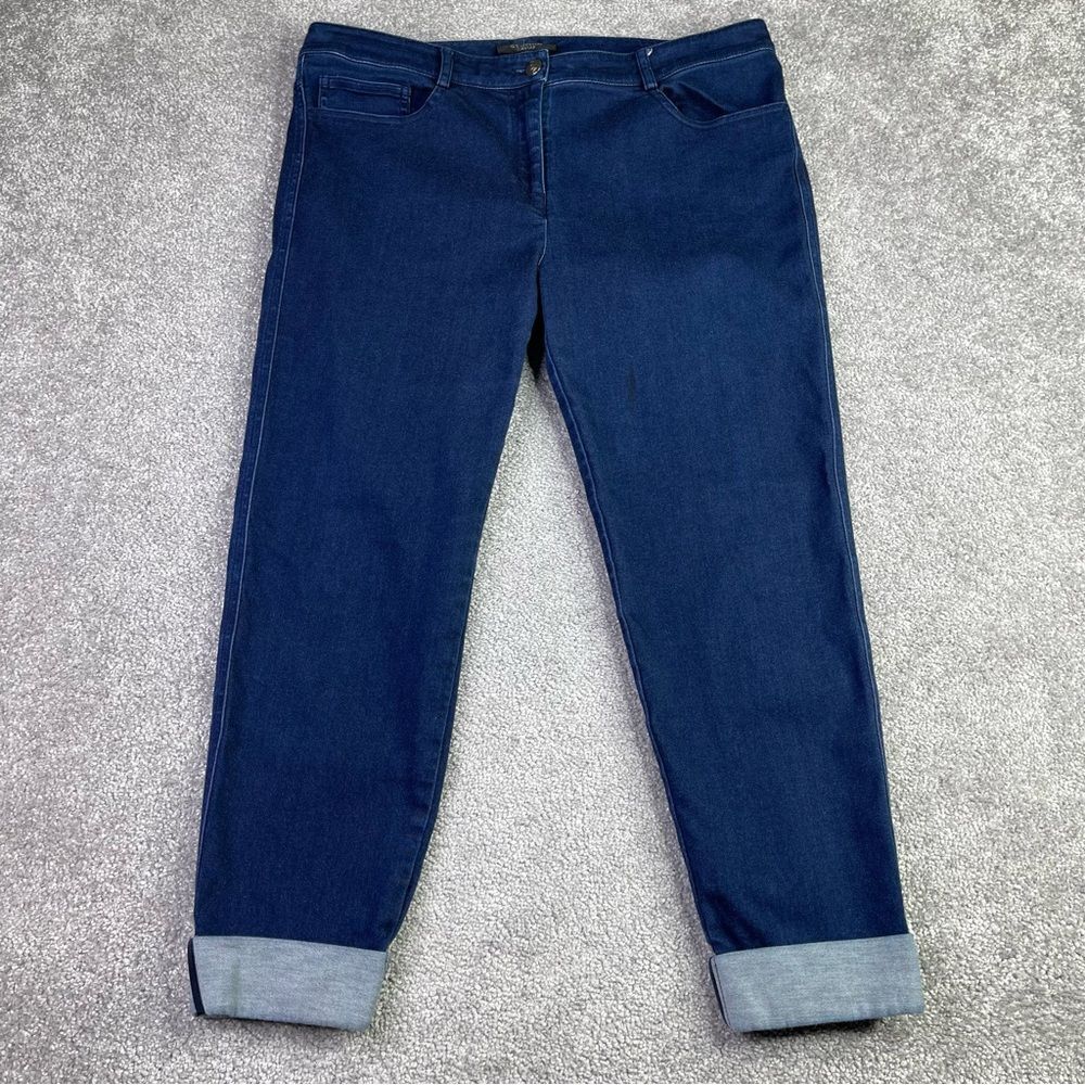 St. John Caviar Jeans Women’s 10 Blue Tapered High Rise Dark Denim Capri
